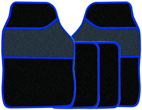 Streetwize SWBCMBL Velour Car Floor Mat Set [Black] Set of 4, Anti-Slip Car Mats with Blue Binding - Car Interior Accessory