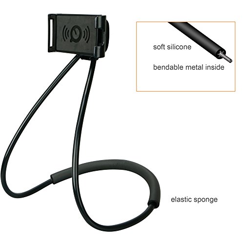 Cellulari Supporto Nero, Letone Neck Phone Support Girevole 360 Rotazione Collo Supporto per Appeso per iphone, Samsung, Huawei Smartphone Universale, per Auto, Divano, Cucina, Ufficio