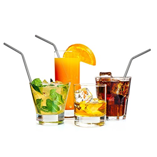 VORCOOL Satz von 8 Edelstahl gebogen trinken Stroh + Satz von 2 Reinigung von Pinsel-Set (Silber) - 2