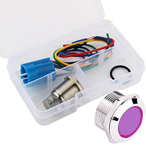 KINYOOO 19mm 12V Momentáneo Pulsador, Prueba de Agua Lockless Botón Pulsador Led Luz Interruptor de Boton Pulsador Para Automovil, Barco, Etc (LED Rojo)