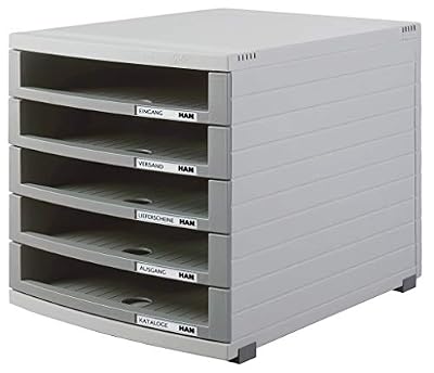 HAN 1505-0-19, module à tiroirs CONTUR, système d'organisation moderne, extensible, qualité premium pour une organisation professionnelle avec 5 tiroirs ouverts, gris clair-gris foncé