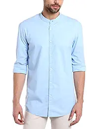 Dennis Lingo Men's Cotton Sky Blue Solid Casual Shirt