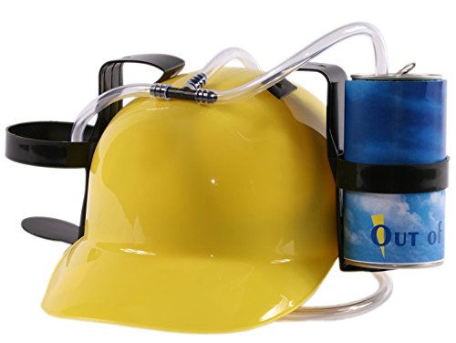 Casco de cerveza con 2 latas y manguera