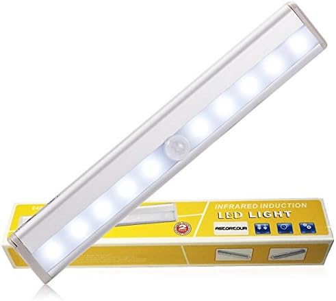 Kereal 10 LED Night Light Battery Powered Motion Sensor Light for Closet Cabinet Cupboard Drawer Wardrobe Staircase Night Light Wall Lamp with Magnetic Strip - Cool White