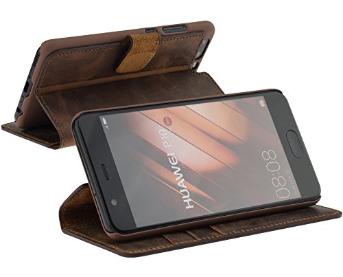 Huawei P10 | Suncase Book-Style (Slim-Fit) Ledertasche Leder Tasche Handytasche SchutzhÃ¼lle Case HÃ¼lle (mit Standfunktion und Kartenfach) antik coffee