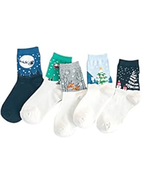 Tinksky Weihnachten Socken Crew Socken Hirsch Schneeflocke Patterned Urlaub Lange Socken 5 Paar (Schwarz Grau...