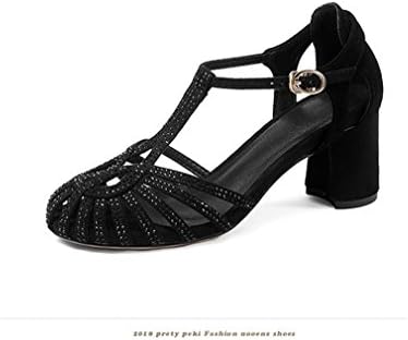 BIANJESUS Sandals Women's Ladies New Style Hollow Pattern High Heel Platform Baotou Buckles Hasp Comfortable Casual Round Head,Black,EU37