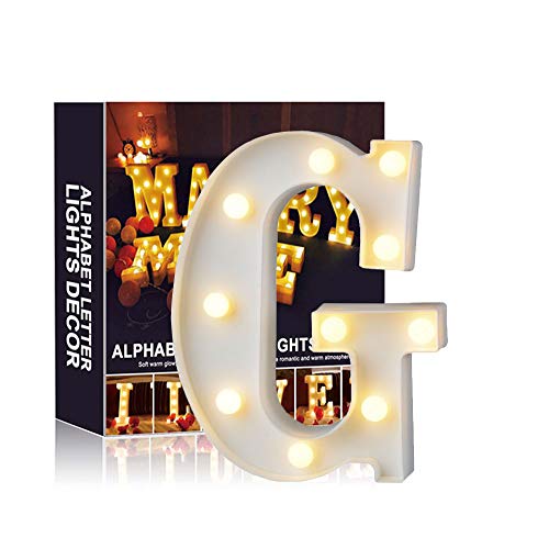Ciojio Alfabeto Luce Bianco LED Notte Lampade Lettere Plastica Piedi Impiccagione Illuminazione per Matrimonio Festa Natale Camera Decorazione (G)