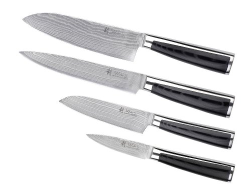 Wakoli 4DM-HOL-MIG 4er Damastmesser Set, Japanischer Damaststahl VG-10, Migan