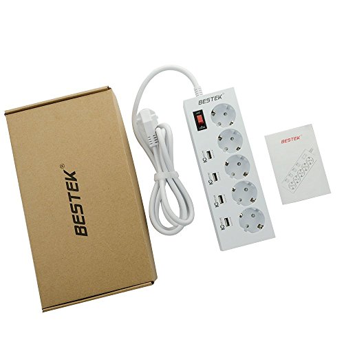 BESTEK 5 Fach schaltbare Steckdosenleiste mit 4 USB (5V/8A, Smart IC), feuerfeste Mehrfachsteckdosen mit USB Ladefunktion für Smartphones Tablets, 4000W / 250V, Weiß - 6