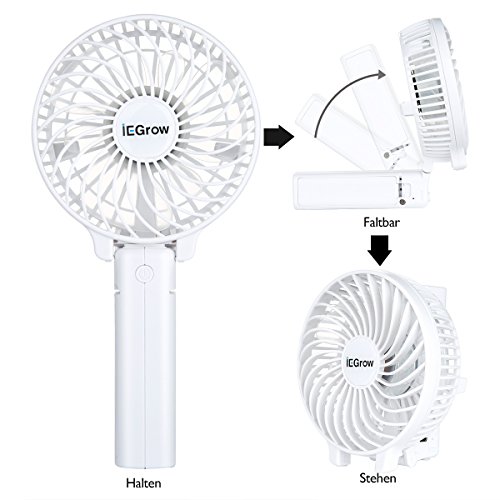 iEGrow USB Ventilator Leise Mini Handventilator Ventilatoren Lüfter mit Batterie Weiß - 2