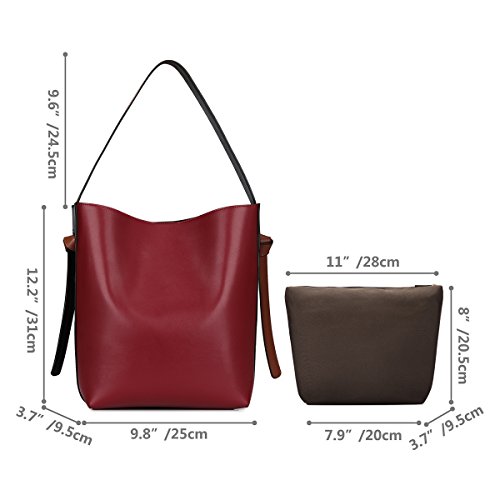 S-ZONE Frauen Farbblockierung Echtes Leder Schulter Beutel Handtaschen