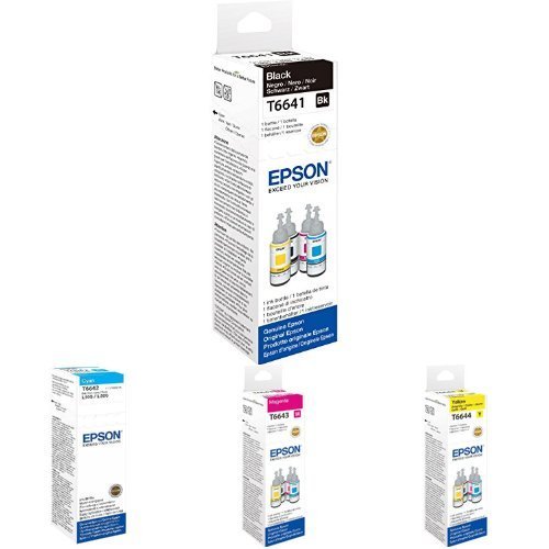Epson Ecotank Encre Bouteille - Ensemble de 4 bouteilles en 4 couleurs différentes - T6641 T6642 T6 Epson Ecotank Encre Bouteille - Ensemble de 4 bouteilles en 4 couleurs différentes - T6641 T6642 T6