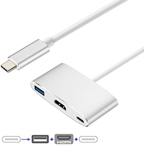4U USB 3.1 Type C to HDMI/USB 3.0/ Type C Charger Adapter with Aluminium Case Support 4K UHD for Nintendo Switch,MacBook Pro 2017,Chromebook Pixel,Galaxy S8/S8 and More, Silver