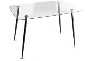 HOMEHEAVENLY Home Heavenly® - Mesa de Comedor, Mesa de salón Modelo VARSOVIA, con Tapa de Cristal y Patas metálica Roble o Negra 120X80 cm - Varsovia - patanegra
