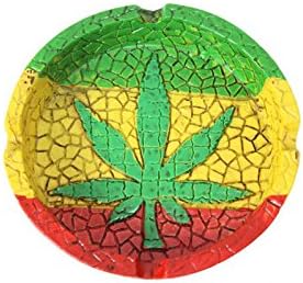 Crackled Rasta Leaf Ashtray - 10cm x 2.5cm