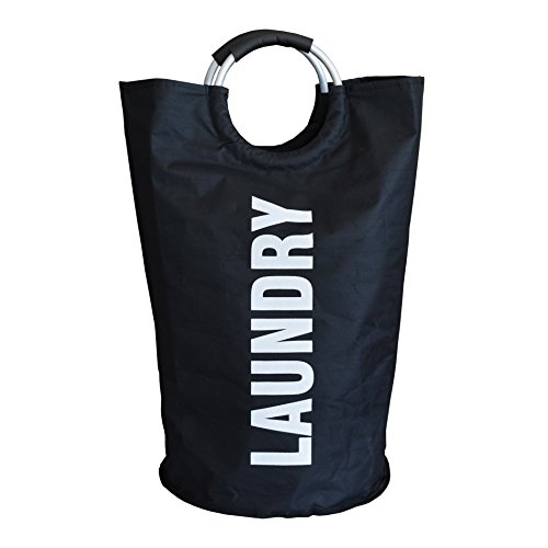 Rebecca Srl Wäschekorb Rucksack 2 Griffe schwarz Stoff faltbar schmutzabweisend Wäscherei (Code RE4723)