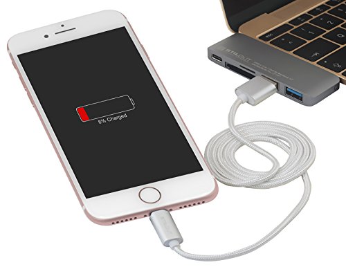 StilGut USB Typ C Hub mit Ladefunktion, Adapter – mit 2-Port USB 3.0, microSD und SD-Kartenleser für Apple MacBook mit USB-C-Anschluss, Space Grey - 5