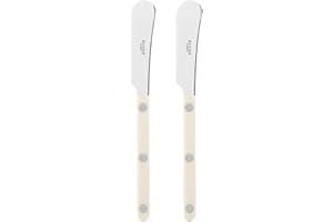 Sabre Paris | Lot de 2 Tartineurs 14 cm Bistrot couleur Ivoire et finition brillante. Couverts en Acier Inoxydable. Idéal pour beurre, tapenades, pâte à tartiner…