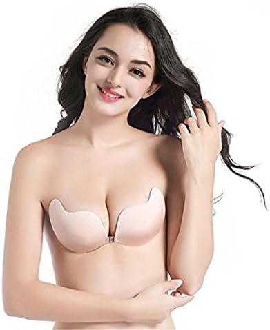 Women's Ladies Sexy Reusable Strapless Bra Self Adhesive Push Up with Drawstring (B, Mango Shape-Nude)