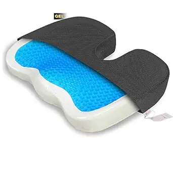 Grin Health Gel Layer and Memory Foam Coccyx Seat Cushion for Sciatica, Tailbone and Back Pain Relief (Black)