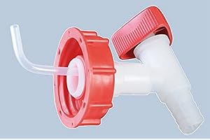 hünersdorff Grifo de drenaje para bidón, rosca DIN60/61, conexión de boquilla de 19 mm o 3/4 pulgadas, color natural/rojo