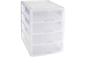 AC - Cajonera de Almacenamiento Sobremesa con 4 cajones, Torre de Almacenamiento Multiusos para Oficina, hogar, Escuela, etc. 35,3 x 26,5 x 35,3 cm Color Blanco.