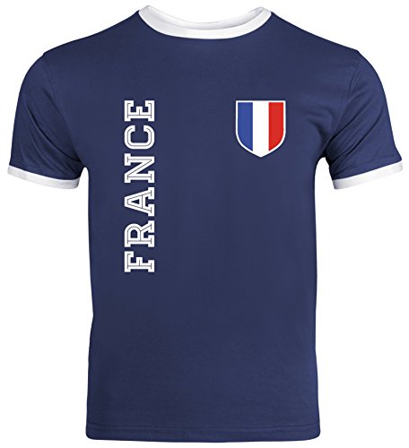 Frankreich Fußball WM Fanshirt Gruppen Herren Männer Ringer Trikot T-Shirt Fan Trikot France, Größe: L,Navy/White