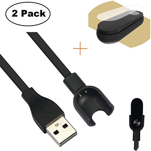 2-Pack Charging Cable + 4x Screen Protective Film,Yins Smart Wristband Replacement USB Charger for Xiaomi Mi Band 2 Smartband Activity Tracker