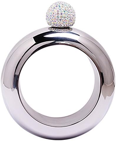 Amzwt Booze Bangle Bracelet Flask with Handmade Rhinestones Lid Hidden Alcohol Flasket Best Gift for Women(3.5oz Silver)