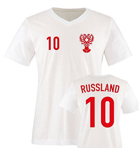EM 2016 – TRIKOT – EM 2016 – RUSSLAND – 10 – Herren V-Neck T-Shirt – Weiss / Rot Gr. M
