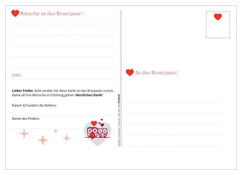 Ballonflugkarten Hochzeit „Just married“ 100 Stück / extra leichte Flugkarten für weiten Flug / gelocht wetterfest Luftballons Herzluftballons Ballonkarten Hochzeitsspiel Vorlage Gute Wünsche - 2
