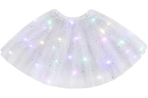 URAQT Tutu Mujer LED Luces de Colores, Tutu Falda Mujer Lentejuelas Estrellas, Tutú para Mujer, Falda De Baile De Estrella De Lentejuelas para Danza Fiesta y Halloween Disfraz