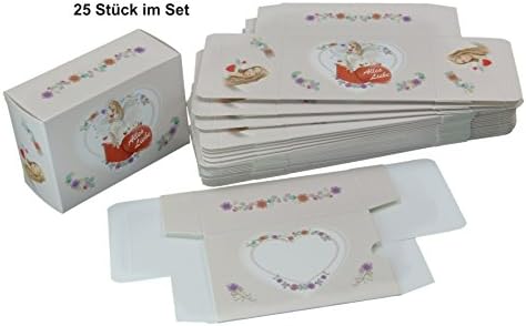 Gift Wrapping – Gift Box – 25 Boxes for Packing for a baby shower, new baby, Christening, Communion, Confirmation Favours, Weddings, Birthdays etc. Youth Dedication Gift Box/Can be Written With Space For Chocolates, Candy, Personalised with name or personal and Almonds, Party and Gift Ideas, Motiv Engel & Eddingstift, 11 x 7,8 x 4,8 cm
