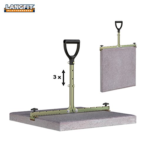 LANGFIT® Plattenheber - Rückenfreundlich durch 3-fach höhenverstellbaren Griff - 20 bis 62cm - Schonend für Rücken und Hüfte! Tragkraft bis 60kg - Made in Germany - MS-PH2062T