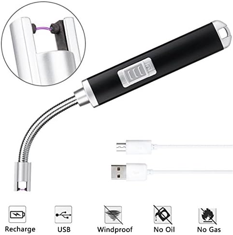 Electric Arc Lighter ONBET USB Rechargeable Flameless Electronic Lighters with Li-ion Battery 1000 Times Spark Auto Power Off Safety Switch 360° Flexible Windproof for BBQ Camping Candles Gift (Black)
