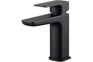 WASSERRHYTHM Modern Schwarz Wasserhahn Waschtischarmatur aus Messing, Einlochmontage Bad Armatur für Waschbecken, Hochdruck Einhand-Waschtischbatterie, Designer U-Form Basis