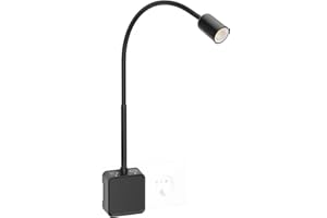 PRINCEWAY Lampara de Lectura Foco LED Regulable con Enchufe, Negra Aplique Mesita de Noche Pared para Iluminación de Dormitorio, Dos Interruptores Táctiles, 3 Modos de Color, Ángulo de Luz 50°