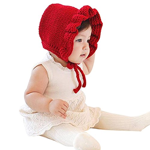 Koly® Baby Infant Newborn Crochet Knit Cap Cute Warm Hat Earmuffs Girl Boy Hat (Red)