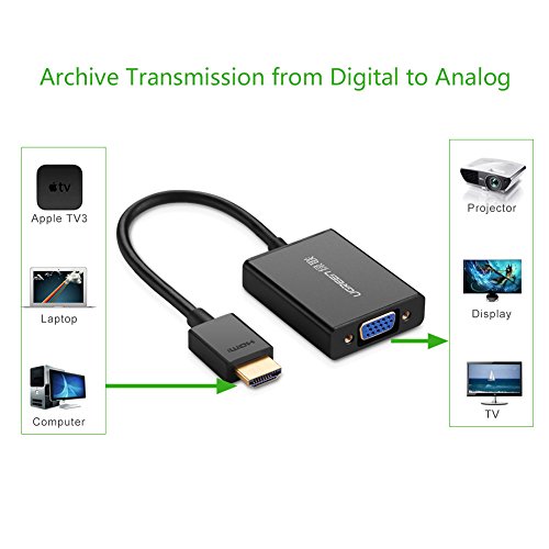 UGREEN HDMI auf VGA kabel Adapter 1080P HDTV Aktiv Audio Übertragung Konverterkabel mit hochwertigem Aluminiumgehäuse unterstützt  für PC Laptop , Chromebook, Raspberry Pi,  Macbook Schwarz - 6