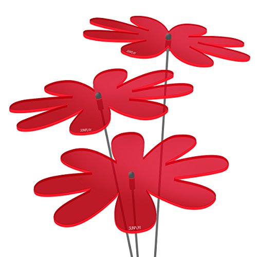 SUNPLAY Sonnenfänger "Gänseblümchen" in ROT, 3 Stück zu je 20 cm Durchmesser im Set + 70 cm Schwingstäbe