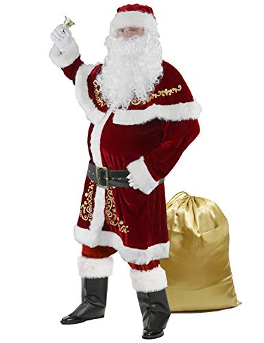Ahititi Santa Claus Costume for Men 12pcs Christmas Set Deluxe Velvet Adult Santa Suit M