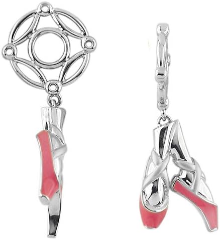 Storywheels Charm Silver Wheel with Pnk Enamel Ballerina Shoes Dangle (1 Piece)
