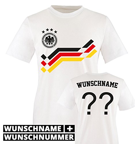 EM 2016 – RETRO-TRIKOT – WUNSCHDRUCK – Herren T-Shirt – Weiss / Schwarz-Rot-Gelb Gr. XL