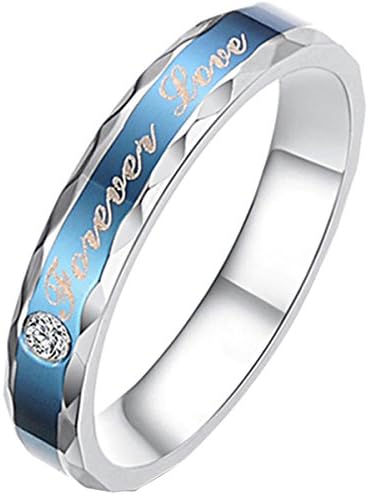Tungsten Love Forever Love Blue Tone Stainless Promise Ring Engagement Wedding Band For Couple (Ladies' Ring, Size J)