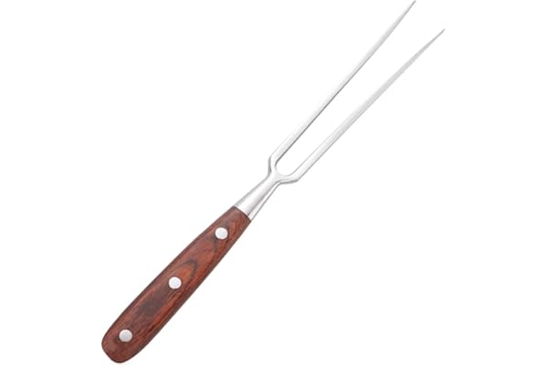 LATRAT Fourchette à viande en acier inoxydable avec manche en bois, fourchette à découper, fourchette à découper à deux dents, pour viande de porc, de dinde, de bœuf