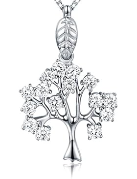 JiangXin Lebensbaum 925 Sterling Silber Kette Anhänger 45cm Halskette Zirkona Familienstammbaum Liebesgeschenk...