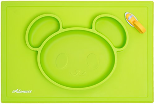 Platzdeckchen & Teller aus Silikon 2in1 - Smart Bear, Türstopper eingeschlossen / Anti-Rutsch- Essen trennende Platte für Baby, Kleinkinder und Kinder/ 3-Sektion Essenplatte und Platzmatte in verschiedenen Farben von Adamass