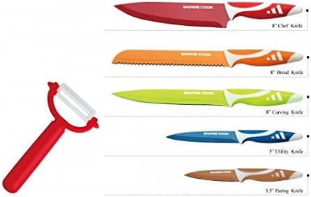Empire Cook Non-Stick 6 Pieces Kicthen Knife Set with Peeler Set - kitchen Chef Chef's Paring Bread Set