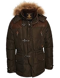 Hackett Fur Fireman Clip Down Parka, Dark Olive
